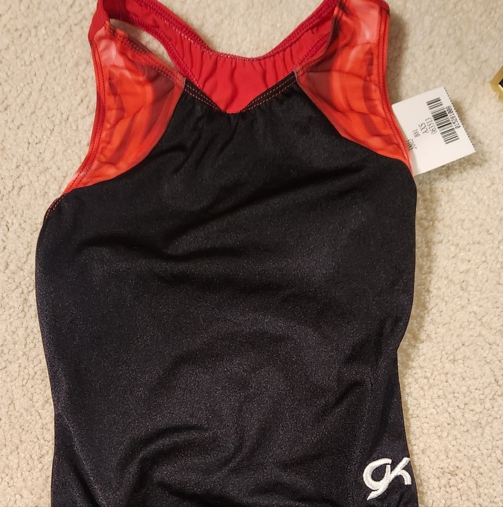 GK Black Gymnastics Leotard with Red Accents